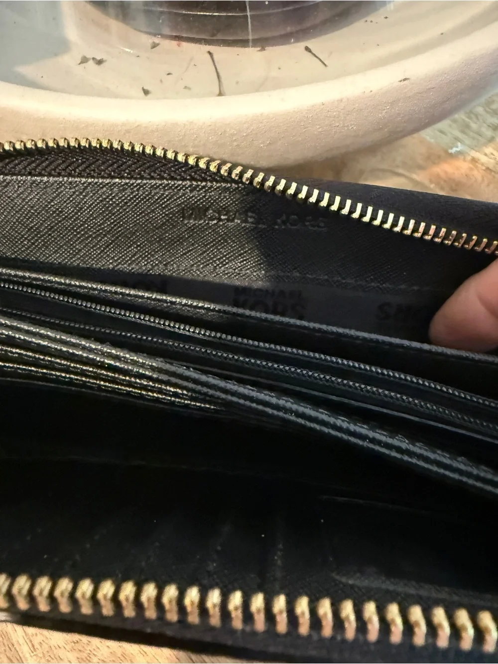Michael Kors Black Pebbled Leather Wallet with Gold Plaque